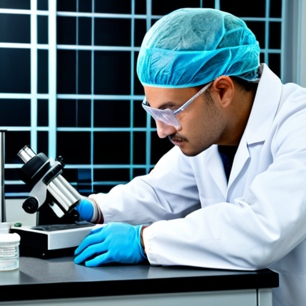 수질환경기사 시험 난이도 - "A fully clothed environmental technician in appropriate attire, analyzing a water sample in a moder...