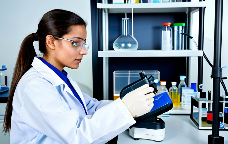 수질환경 직무별 필요 역량 - **

A female environmental chemist in a fully-equipped laboratory, analyzing a water sample with a s...