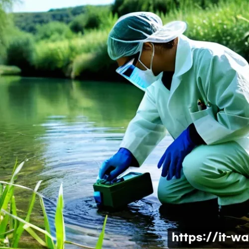 Home 28 수질환경기사 자격증 필요성 - A professional environmental technician wearing protective gear and a lab coat, conducting water qua...