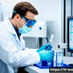 Home 21 수질환경 관련 자격증 비교 - A professional water quality technician in a modern laboratory setting, wearing safety glasses and p...