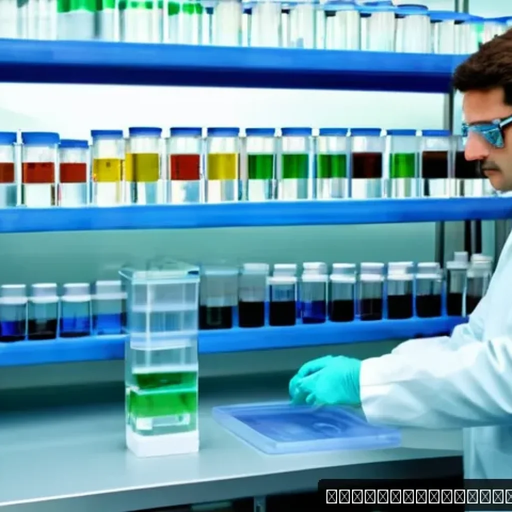 수질환경공학 학습 커리큘럼 - A detailed scientific laboratory scene focused on water quality analysis, featuring a professional e...