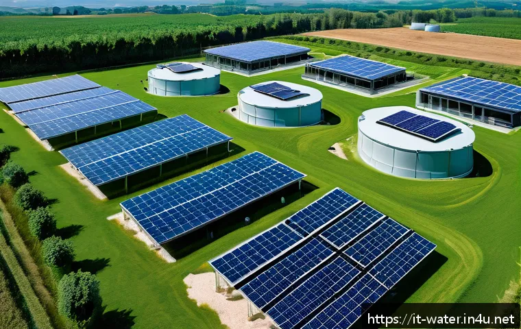 수질환경 분야 최신 취업 트렌드 - A modern water treatment facility in Italy featuring advanced green technologies: solar panels on ro...