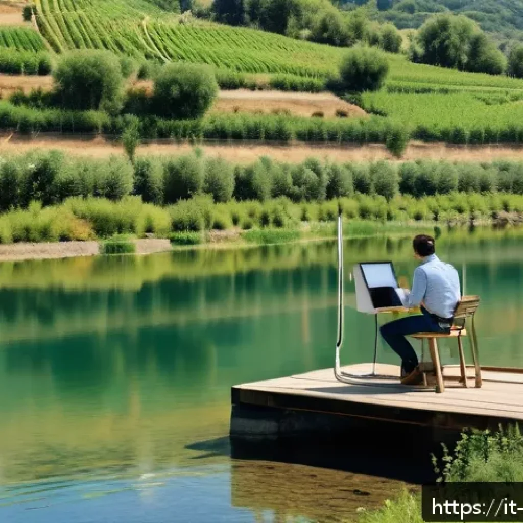 수질환경 분야 연구 동향 - A high-tech river monitoring station in a picturesque Italian countryside, featuring sleek IoT water...