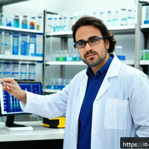 Home 33 수질환경 분야 공기업 취업 준비 - A professional environmental scientist in a modern Italian water quality laboratory, wearing a white...