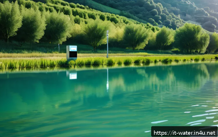수질환경 관련 워크샵 후기 - A high-tech river basin scene in Italy featuring a network of advanced smart water quality sensors i...