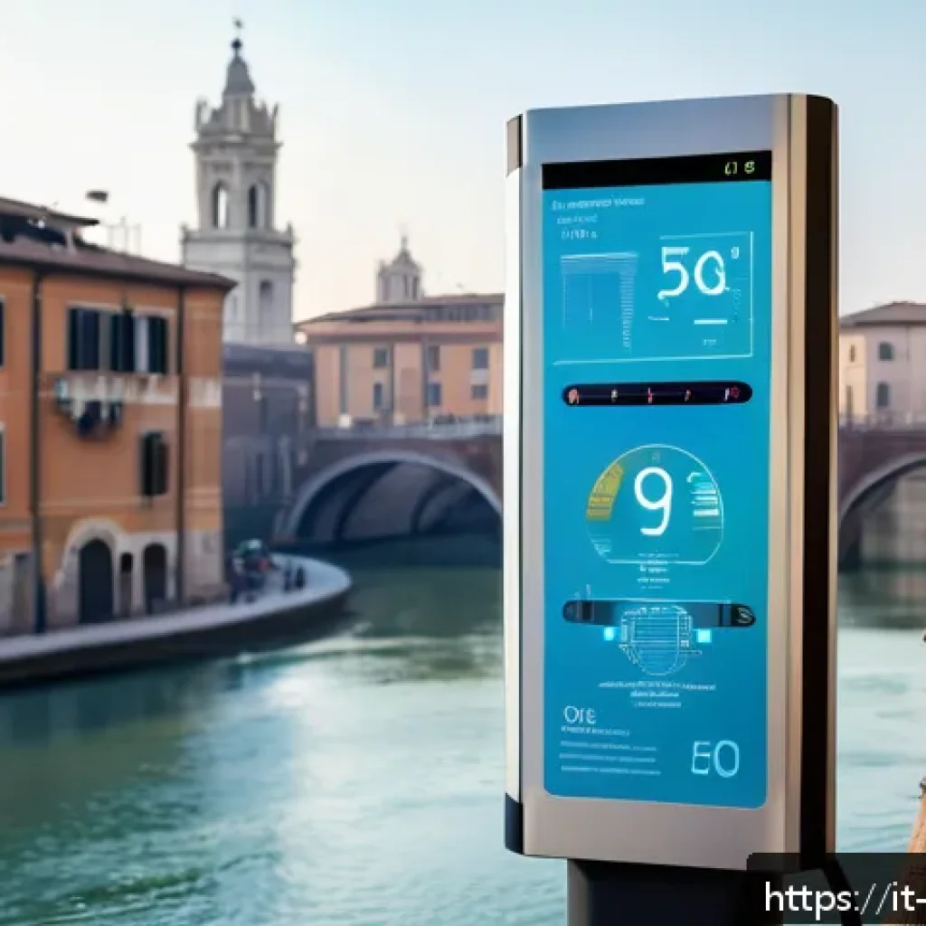 수질환경 분야 발전 가능성 - A modern Italian smart water monitoring system installed in an urban environment, featuring sleek Io...