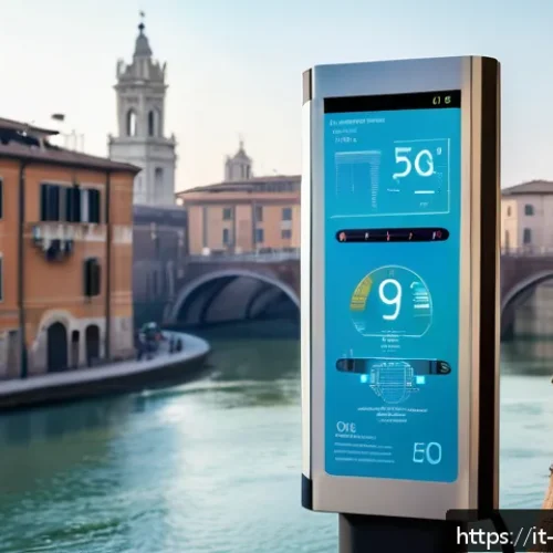 Home 31 수질환경 분야 발전 가능성 - A modern Italian smart water monitoring system installed in an urban environment, featuring sleek Io...