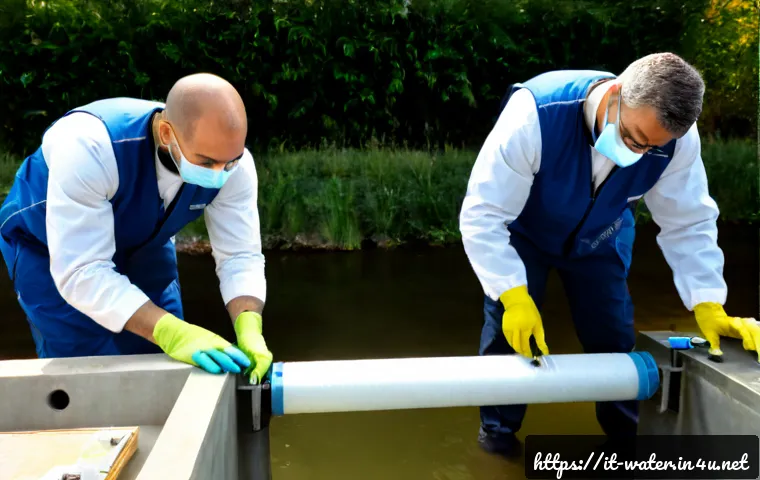 수질환경 직업군별 연봉 비교 - Photorealistic split-scene comparison of two Italian water-environment careers: a field water qualit...