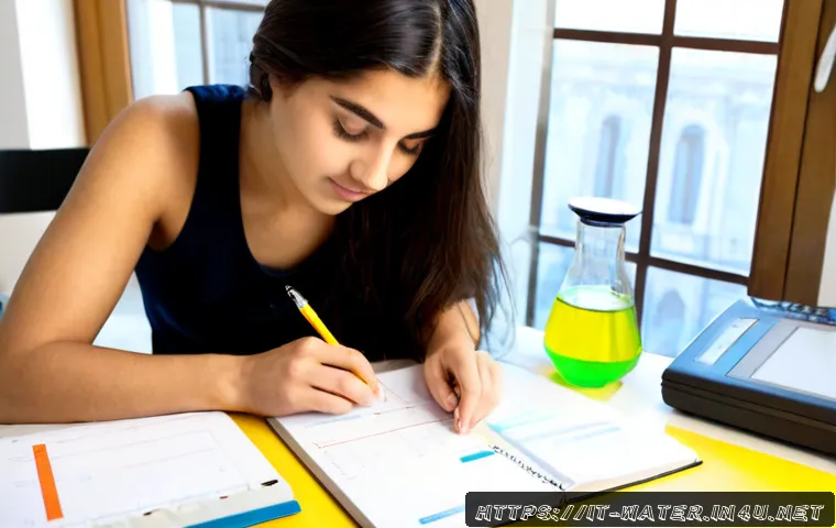 Home 30 수질환경기사 과목별 공부법 - Photorealistic Italian university student studying water quality engineering at a bright home desk i...