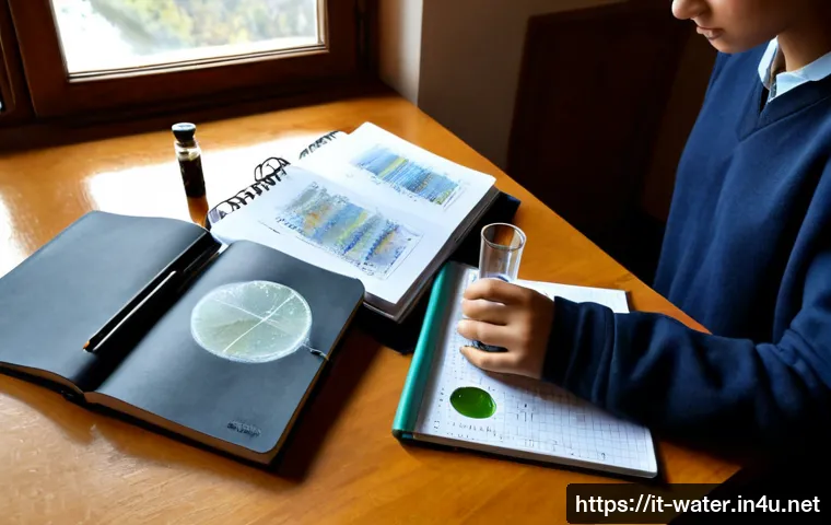 Home 17 수질환경기사 필기 핵심 과목 - Photorealistic Italian environmental engineering student studying core water-quality subjects at a c...